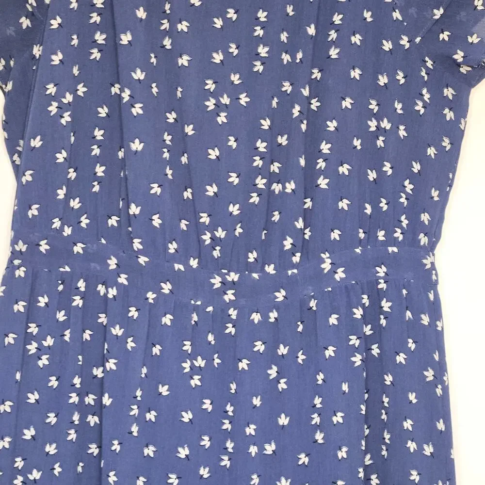 J. Crew floral midi dress. Size 8. Boho / peasant vibe. Blue. Flutter sleeves.